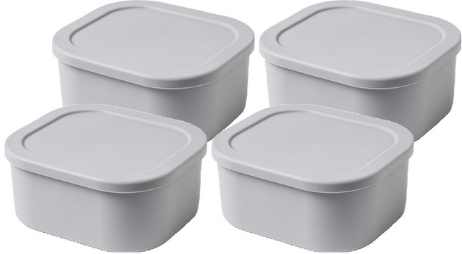 키친팩토리 파스텔 실리콘 사각 밀폐용기 그레이, 4개, 500ml