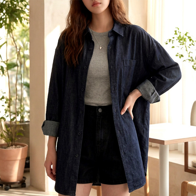 POPLARNC 女款 Repin 寬鬆版型牛仔襯衫 P25FST071215