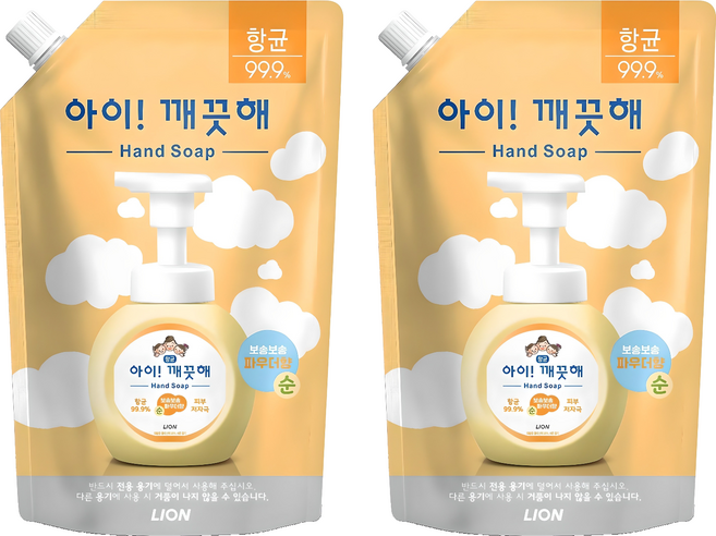 아이깨끗해 핸드워시 리필용 순 파우더향, 600ml, 2개