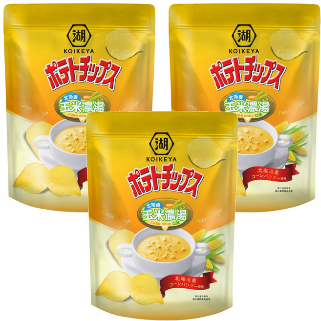 KOIKEYA 湖池屋 POTATO CHIPS 北海道玉米濃湯口味洋芋片, 500g, 3包