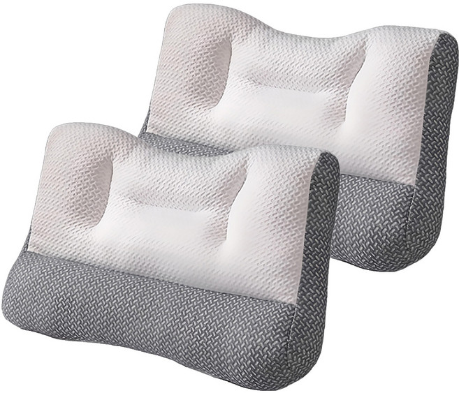 3D針織棉護頸枕, 灰色 + 白色, 2個
