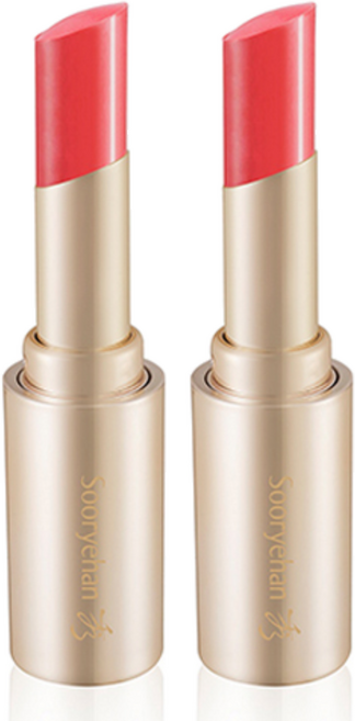 수려한 연 실크 립 루즈 립스틱, 2개, 코랄오렌지