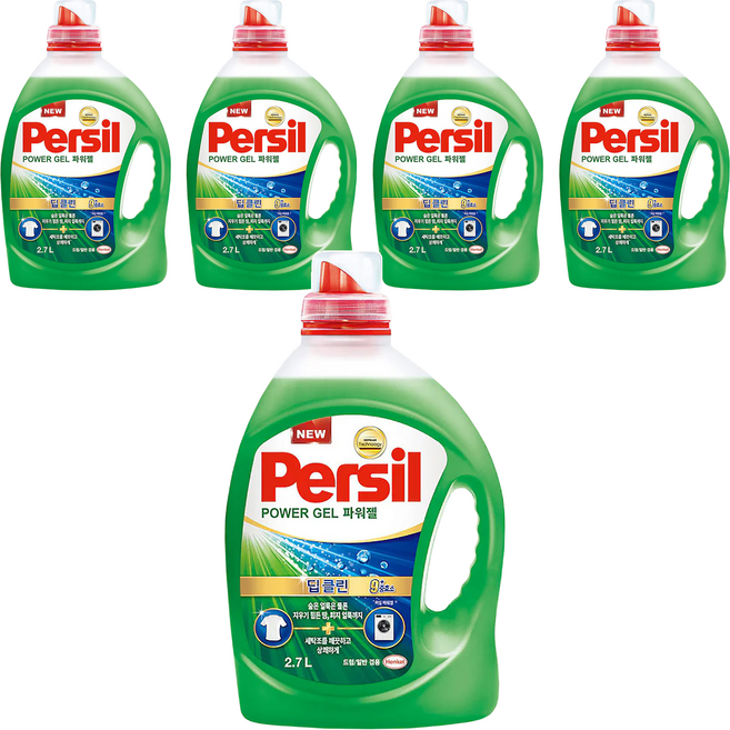Persil 寶瀅 韓國原裝進口 Power Gel Plus 9重酵素強效淨垢洗衣凝露, 2.7L, 5桶