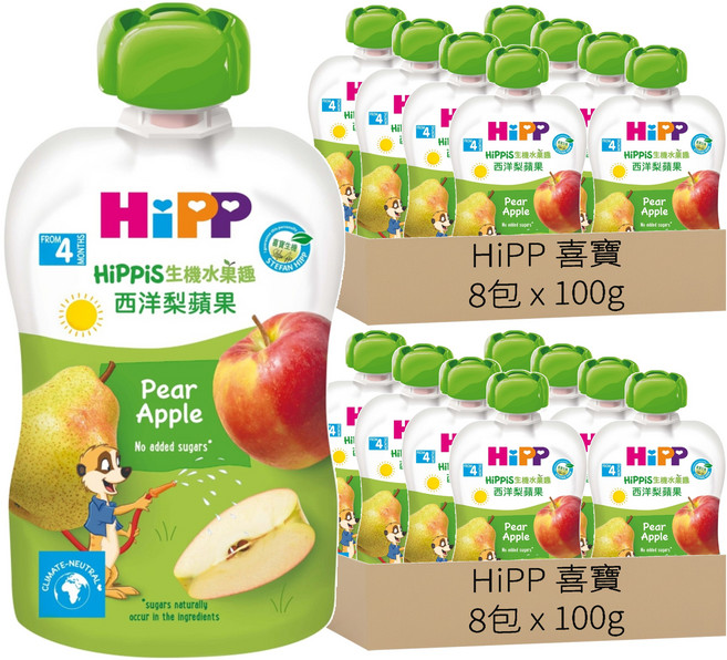 HiPP 喜寶 生機水果趣 西洋梨蘋果 4個月以上, 100g, 16包