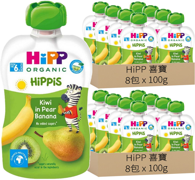 HiPP 喜寶 生機水果趣 奇異果香蕉, 16包, 100g