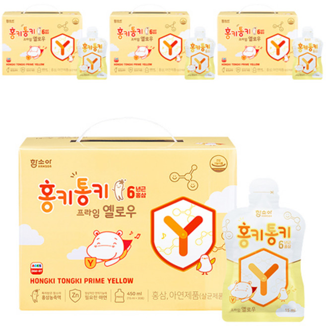 함소아 홍키통키 프라임 옐로우 유아홍삼, 450ml, 4개