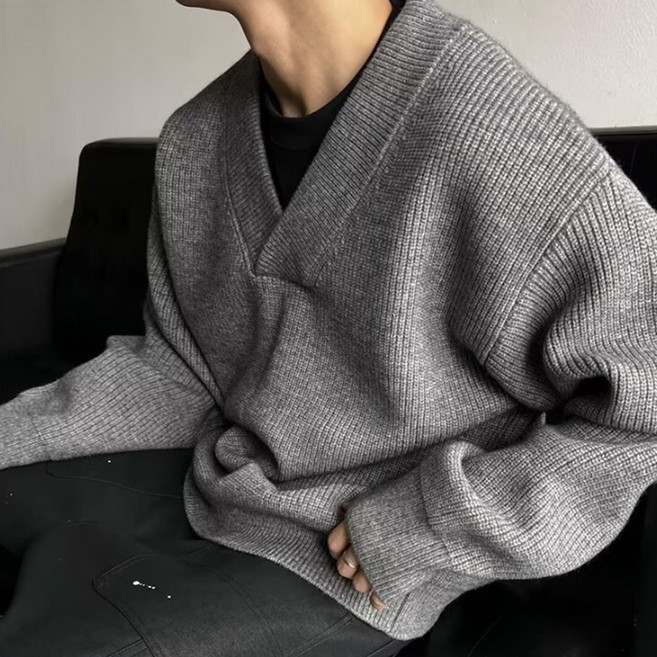 인피어스 남성용 캐주얼 루즈 브이넥 니트 I263-0040