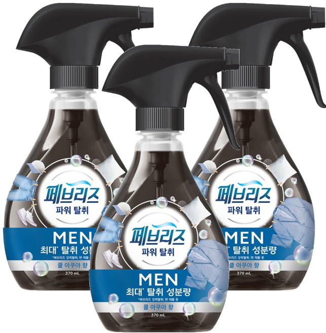 페브리즈 섬유탈취제 맨 쿨아쿠아향 본품, 370ml, 3개