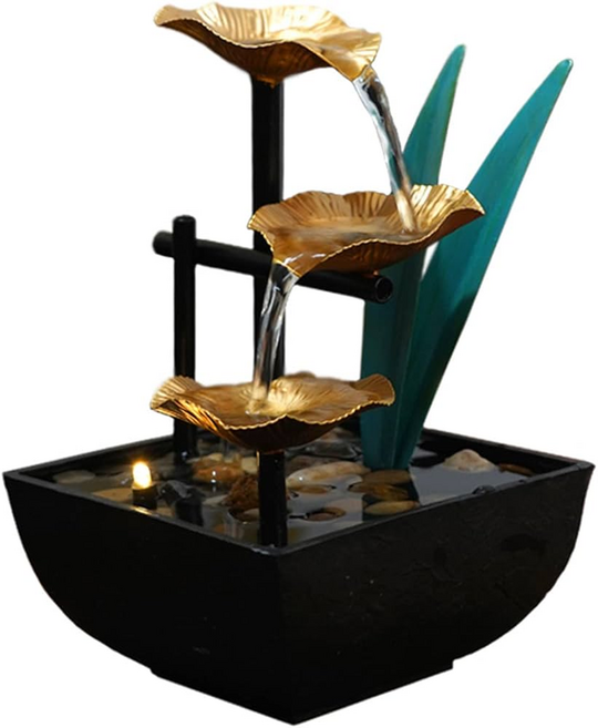 COMET 流水飾品 USB輕日式居家流水擺件 附贈變壓器 UJR002P, 水轉金荷 黑色 + 金色