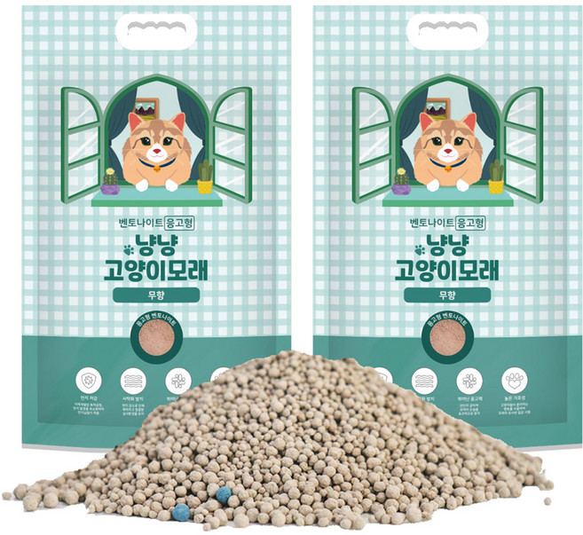 냥냥 벤토나이트 응고형 고양이 모래, 5L, 2개, 무향