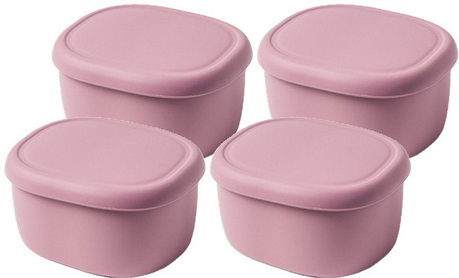 키친팩토리 파스텔 실리콘 라운드 밀폐용기 다크핑크, 4개, 200ml