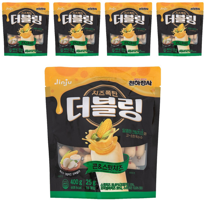 진주햄 천하장사 더블링 콘&스윗치즈, 400g, 5개