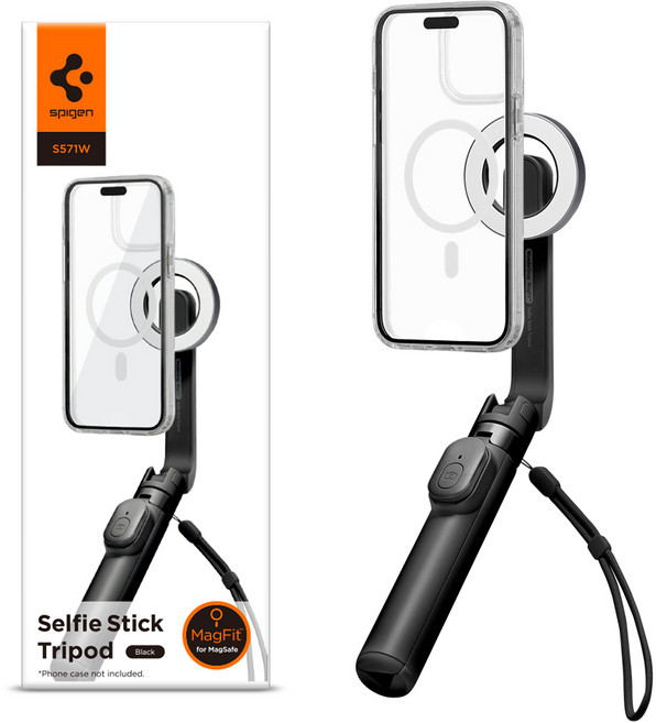 슈피겐 맥세이프 미니 블루투스 셀카봉 삼각대 원더스냅 맥핏, S571W(AMP07656), 블랙, 1개