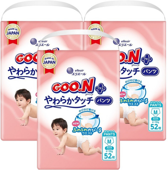 군 플러스 소프트 터치 팬티형 기저귀 아동용, 중형(M), 156매