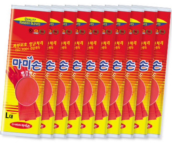 마미손 고무장갑, 빨강, 대(L), 10개