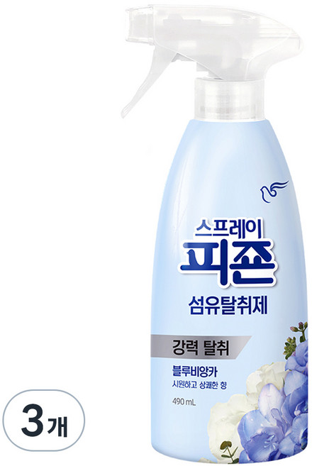 피죤 스프레이 섬유탈취제 블루비앙카 본품, 490ml, 3개