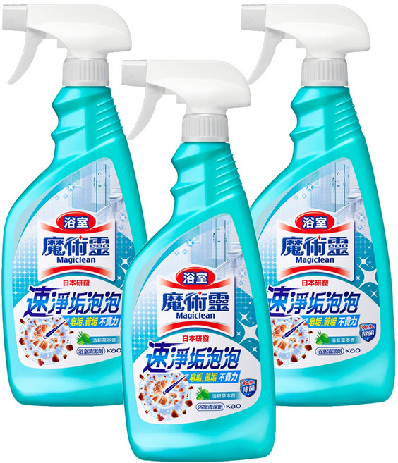 Kao 花王 Magiclean 魔術靈 台灣公司貨 浴室清潔劑 噴槍瓶 清新草本, 500ml, 3瓶
