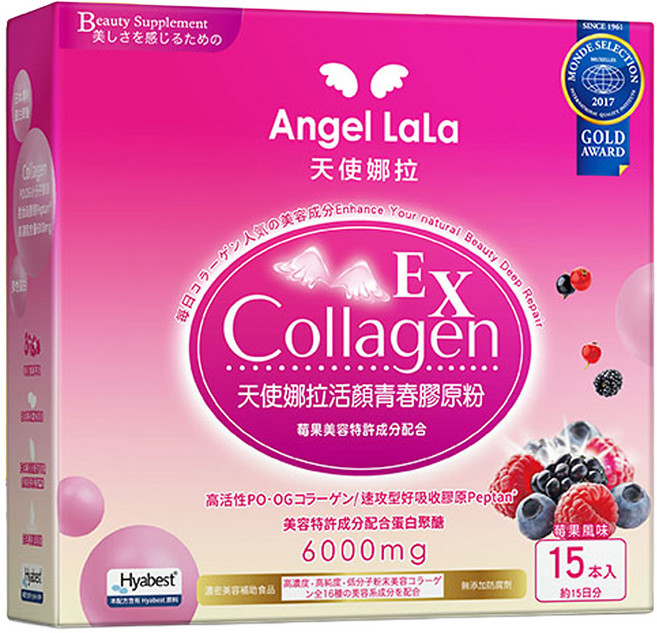 Angel LaLa 天使娜拉 活顏青春膠原粉 莓果風味 120g, 8g, 15包, 1盒