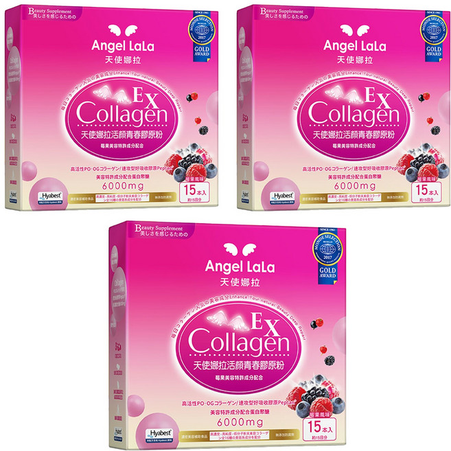 Angel LaLa 天使娜拉 活顏青春膠原粉 莓果風味 120g, 8g, 15包, 3盒