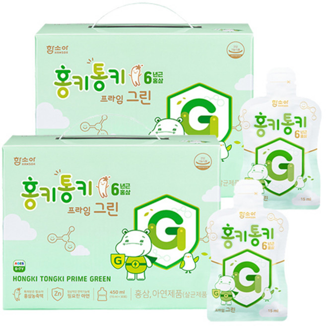 함소아 홍키통키 프라임 그린 유아홍삼, 15ml, 60개