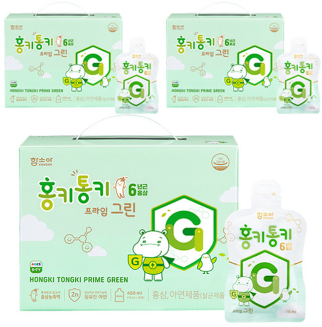 함소아 홍키통키 프라임 그린 유아홍삼, 15ml, 90개
