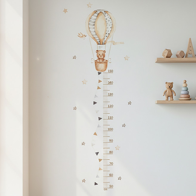 LANO 키재기 벽 열기구 곰돌이 스티커, 혼합색상