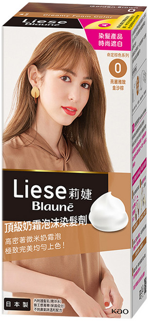 Liese 莉婕 奶霜泡沫染髮劑 輕鬆染出均勻亮麗髮色, 0 亮麗雅致金沙棕, 1盒