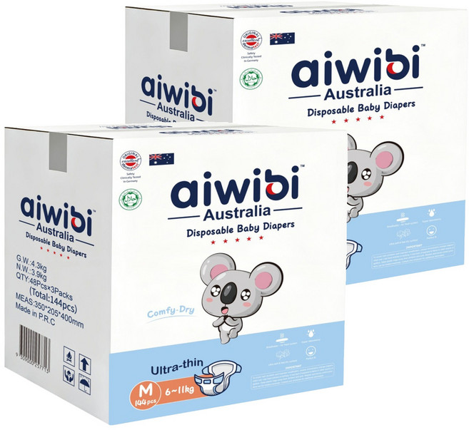 aiwibi 愛薇彼 清新乾爽黏貼型紙尿褲 6~11kg, M, 288片