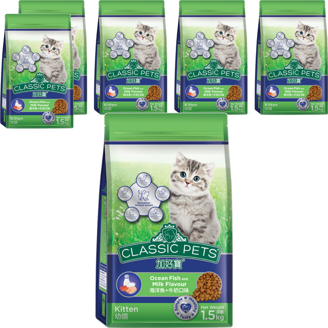 CLASSIC PETS 加好寶 幼貓用 乾糧, 海洋魚 + 牛奶, 1.5kg, 6袋