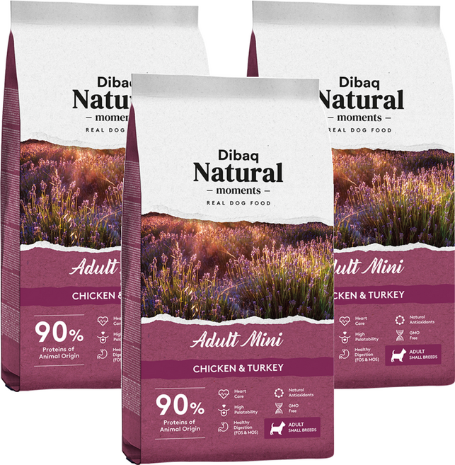 Dibaq Natural moments 自然嗑犬糧 小型成犬 心臟保健配方, 雞肉 + 火雞肉, 300g, 3包