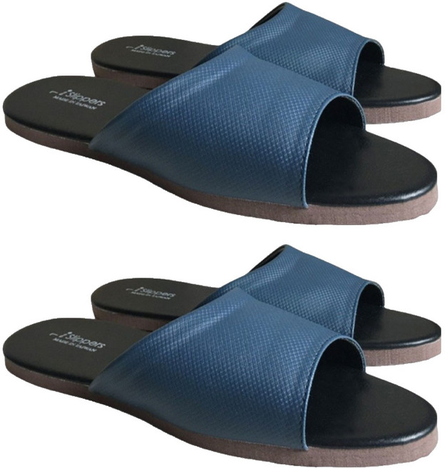 TAIWAN SLIPPER 台灣犀利趴 純色 皮質室內拖鞋, 細紋藍, 2雙