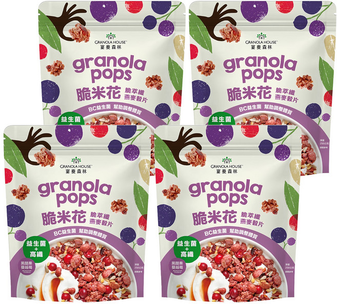 GRANOLA HOUSE 宴麥森林 脆米花 脆萃纖燕麥穀片 黑醋栗蔓越莓, 250g, 4包