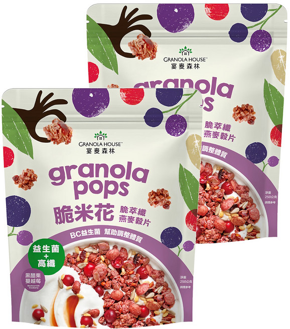 GRANOLA HOUSE 宴麥森林 脆米花 脆萃纖燕麥穀片 黑醋栗蔓越莓, 250g, 2包
