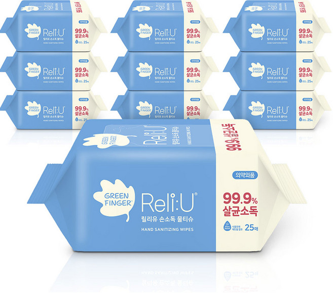 그린핑거 릴리유 손소독 물티슈 휴대형, 25매, 10개
