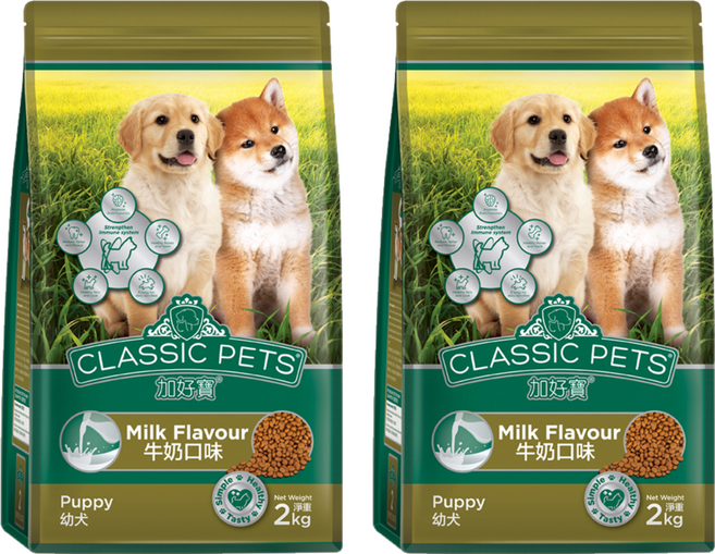CLASSIC PETS 加好寶 幼犬乾狗糧 牛奶口味 Omega 6和鋅 均衡的碳水化合物, 2kg, 2袋
