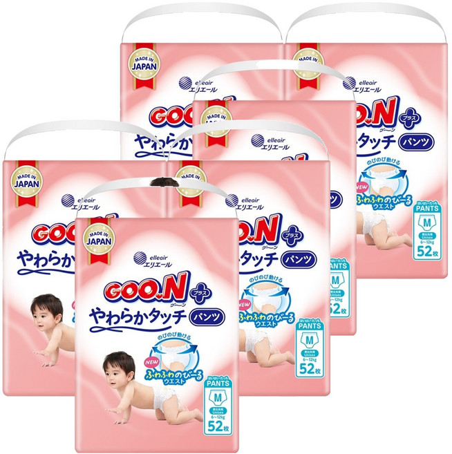 군 플러스 소프트 터치 팬티형 기저귀 아동용, 중형(M), 312매