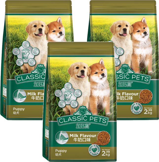 CLASSIC PETS 加好寶 幼犬乾狗糧 牛奶口味 Omega 6和鋅 均衡的碳水化合物, 2kg, 3袋