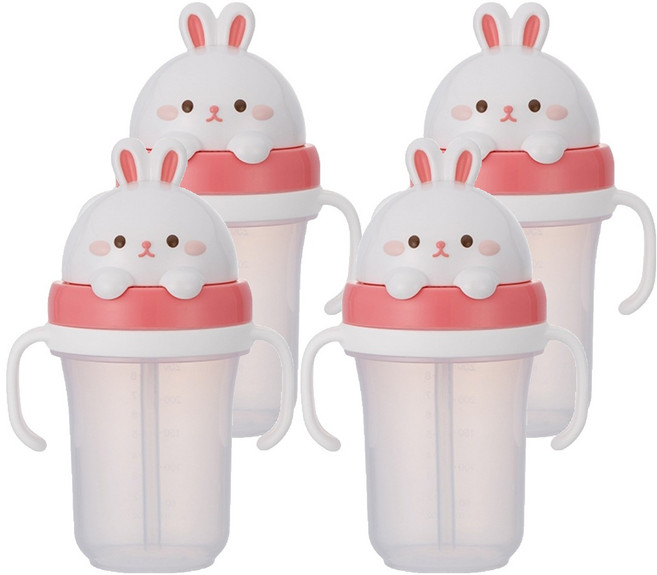 에디슨 프렌즈 흘림방지 입체 빨대컵2, 300ml, 4개, 흰토끼래니