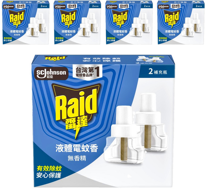 Raid 雷達 超智慧薄型液體電蚊香補充瓶 無臭無味 2瓶, 82ml, 5盒