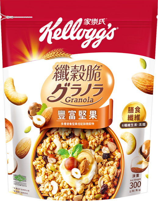 Kellogg's 家樂氏 Granola 纖穀脆 豐富堅果, 300g, 1包