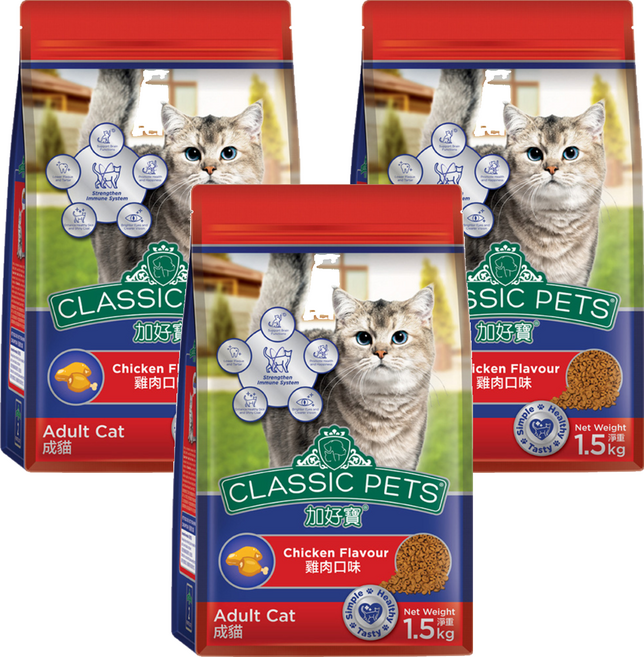CLASSIC PETS 加好寶 成貓用 乾糧, 雞肉口味, 1.5kg, 3袋
