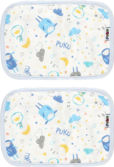 PUKU 藍色企鵝 紗布揹帶口水墊 2入 100%棉 汽車安全帶/嬰兒推車揹帶適用, 水眠羊 藍色, 1組
