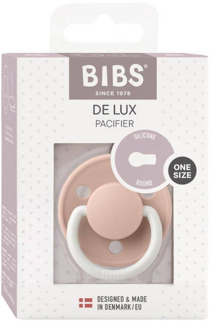 BIBS De Lux 圓形夜光安撫奶嘴 + 奶嘴蓋套組, 全齡款, 夜光腮紅 + 粉色, 1個