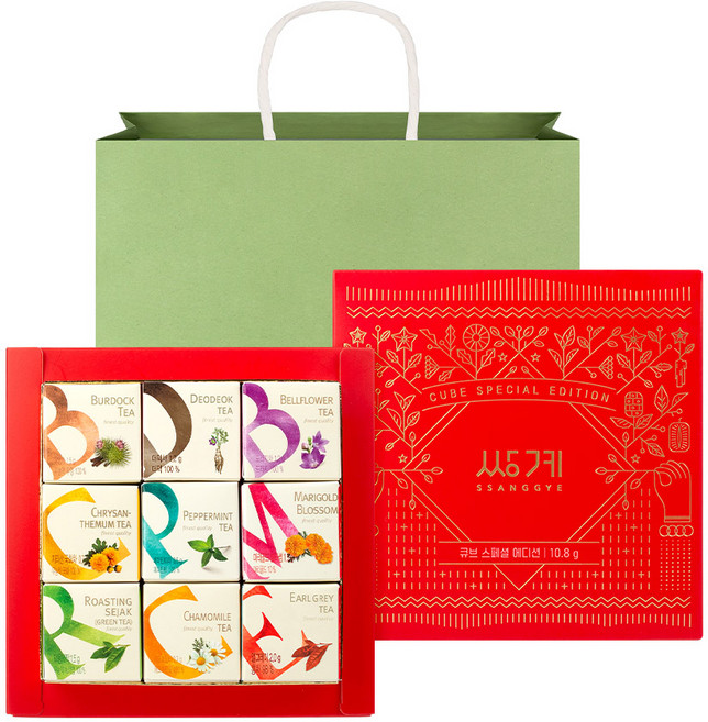쌍계명차 큐브 스페셜 에디션 차 선물세트, 차 9종 + 쇼핑백, 1세트