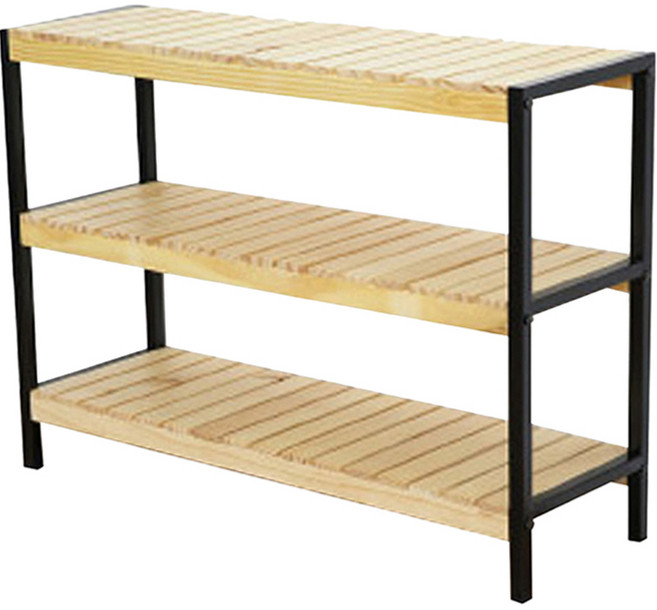 본스토리 철재원목선반, 블랙 + 네추럴우드, 3단