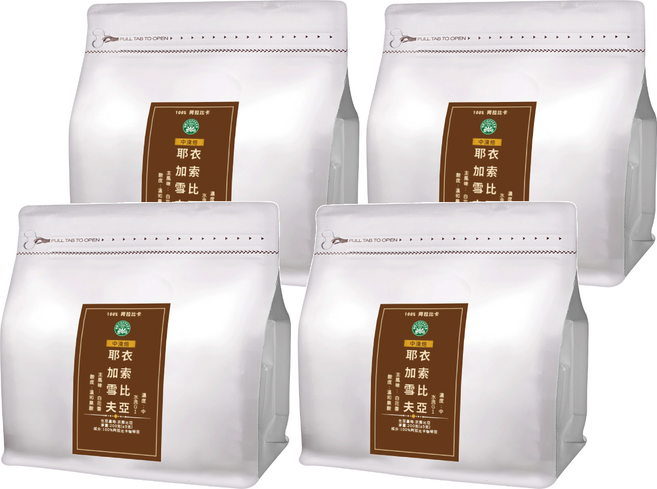 eCOFFEE 壹咖啡 精品莊園 衣索比亞 花香耶加雪夫 G1水洗, 咖啡豆(無研磨), 200g, 4包