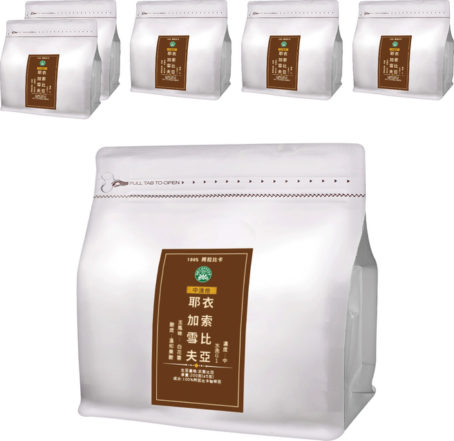 eCOFFEE 壹咖啡 精品莊園 衣索比亞 花香耶加雪夫 G1水洗, 咖啡豆(無研磨), 200g, 6包