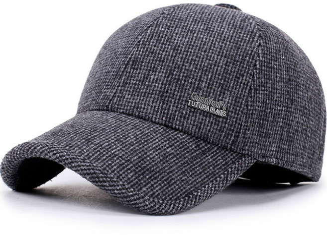 관우복 귀달이 방한용 체크 골프모자, 그레이, 1개