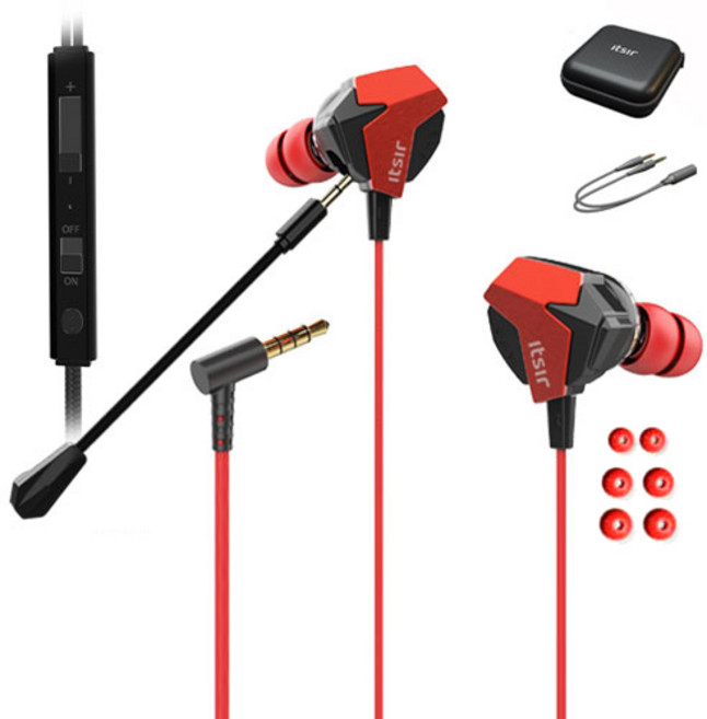 잇서 배그롤 프로 게이밍 이어폰 세트 3.5mm, BAGLOL Pro Gaming Earphone, 레드
