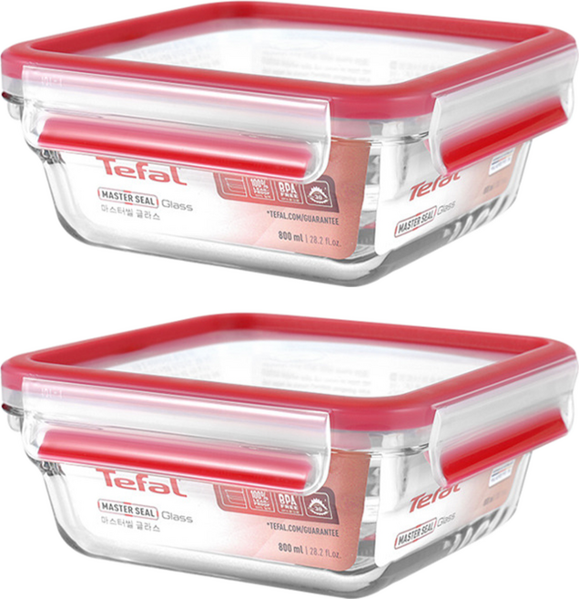Tefal 特福 MasterSeal 新一代玻璃保鮮盒 N1041412, 容器 + 蓋子, 2個